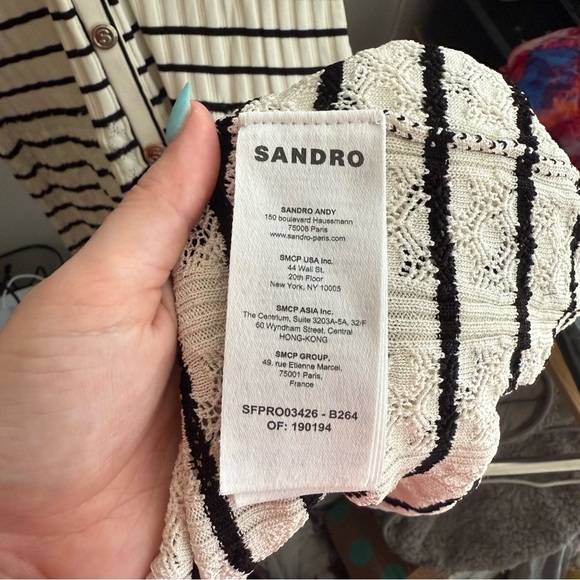 Sandro Molina Button Front Maxi Black & White Striped Sweater Dress - Picture 8 of 8